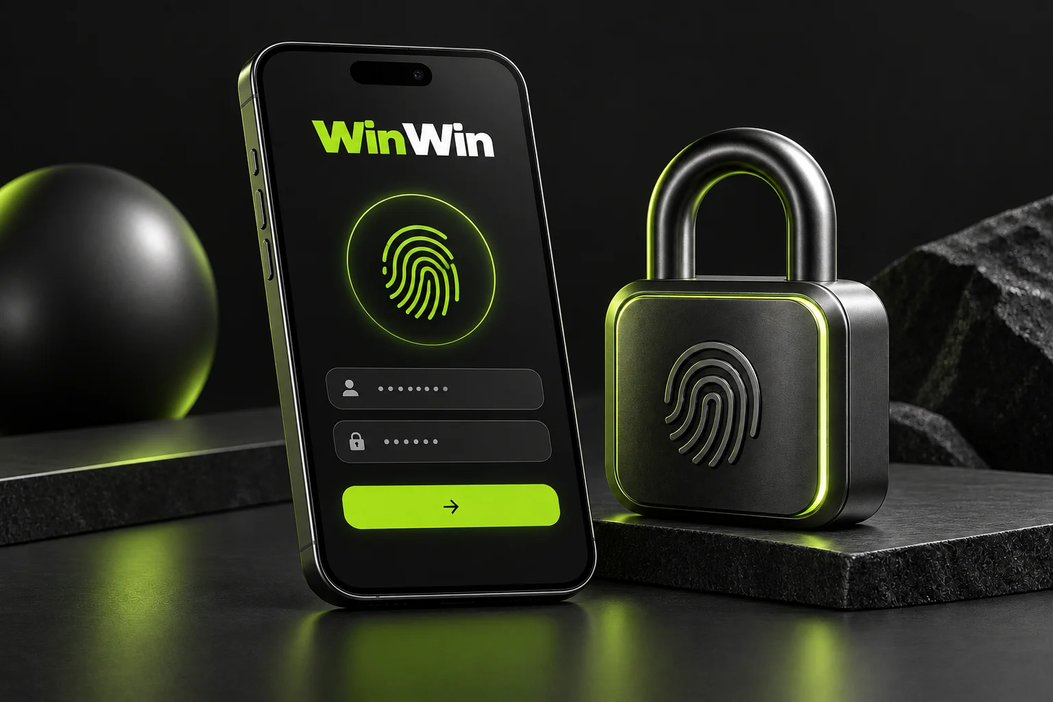 Fingerprint and lock symbols for WinWin account access